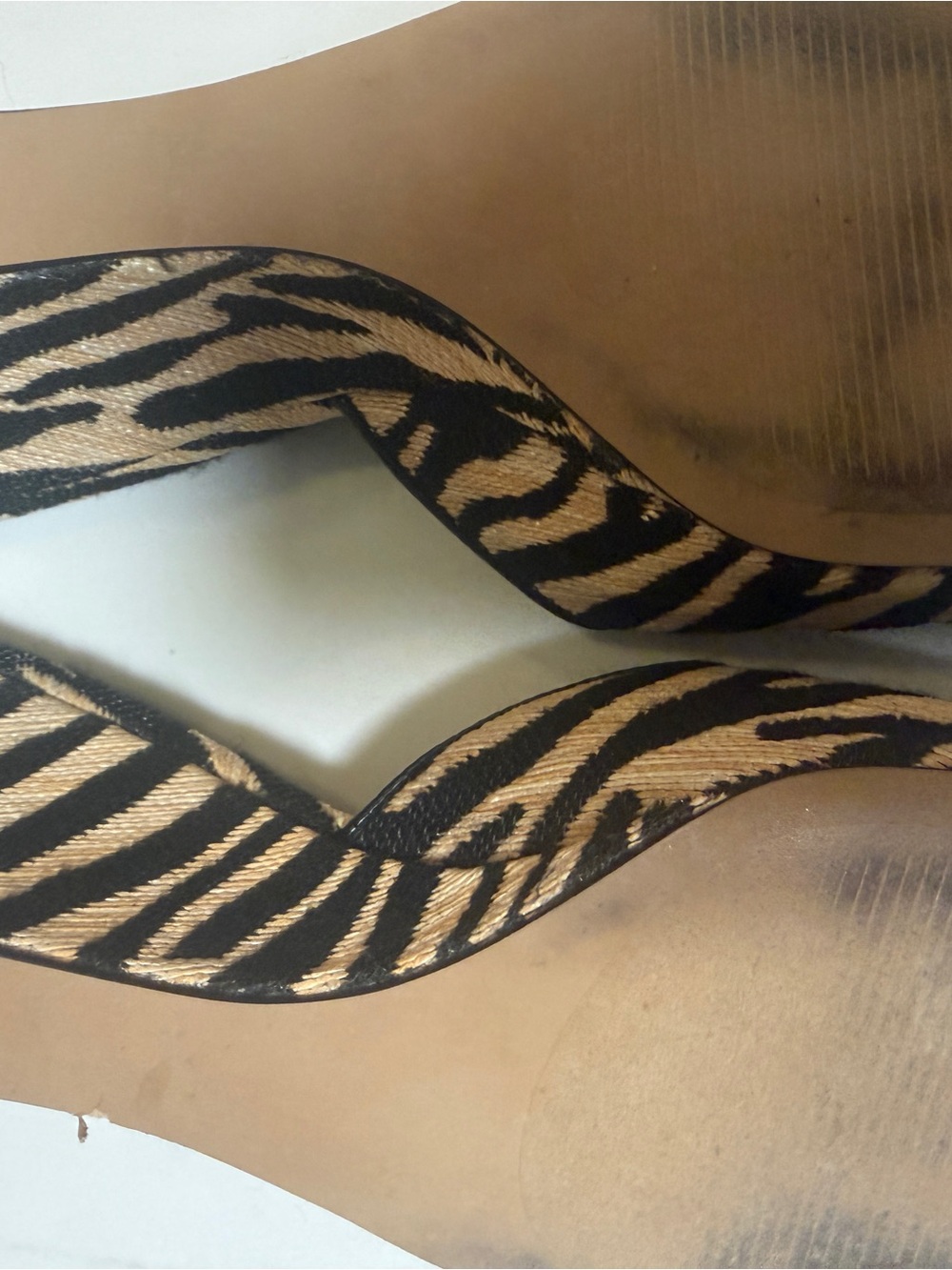 Steve Madden Zebra-Print Wedge Raffia Sandals - Beige/Black Size 8 - Picture 6 of 6